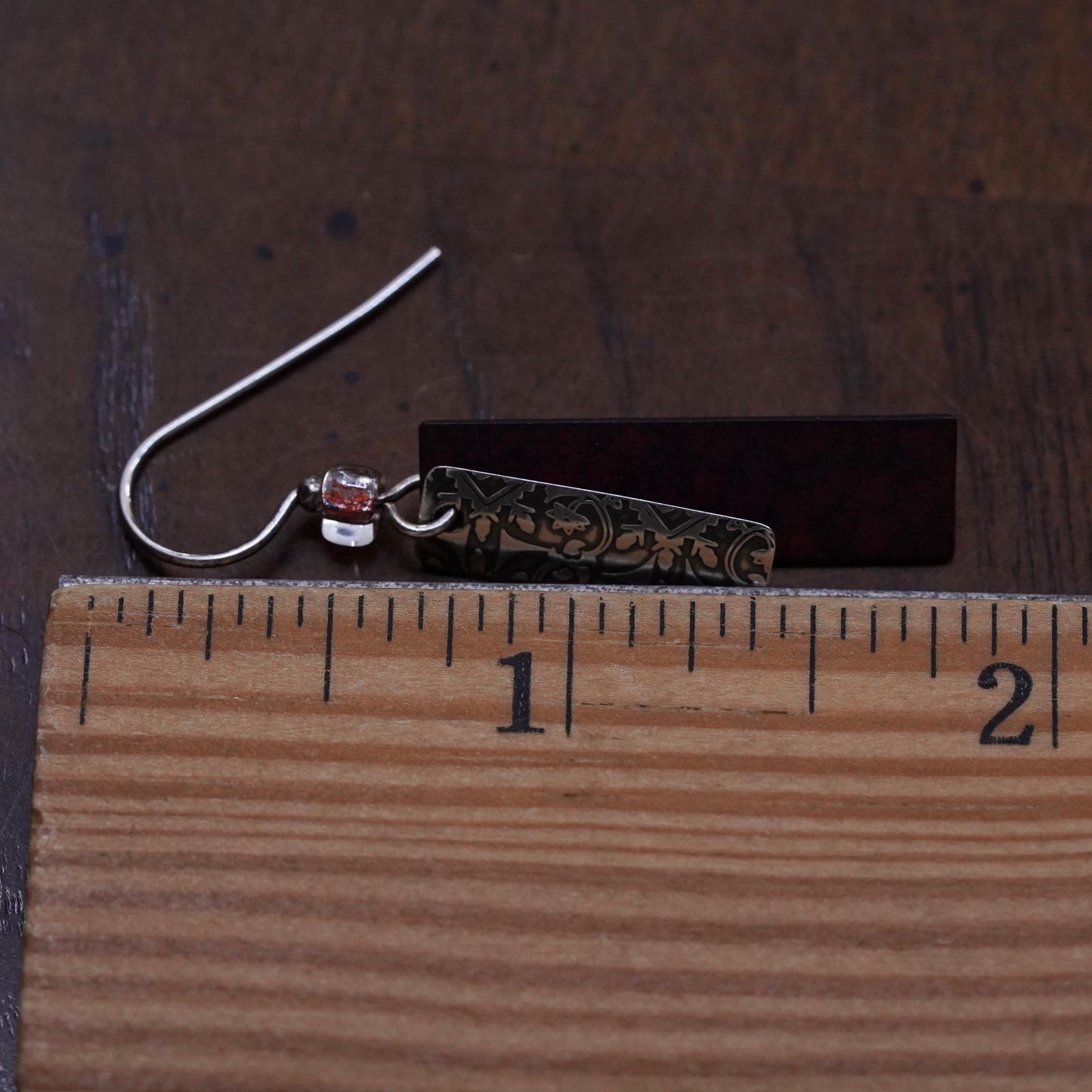 Vintage sterling silver handmade single earring, 925 textured double tags