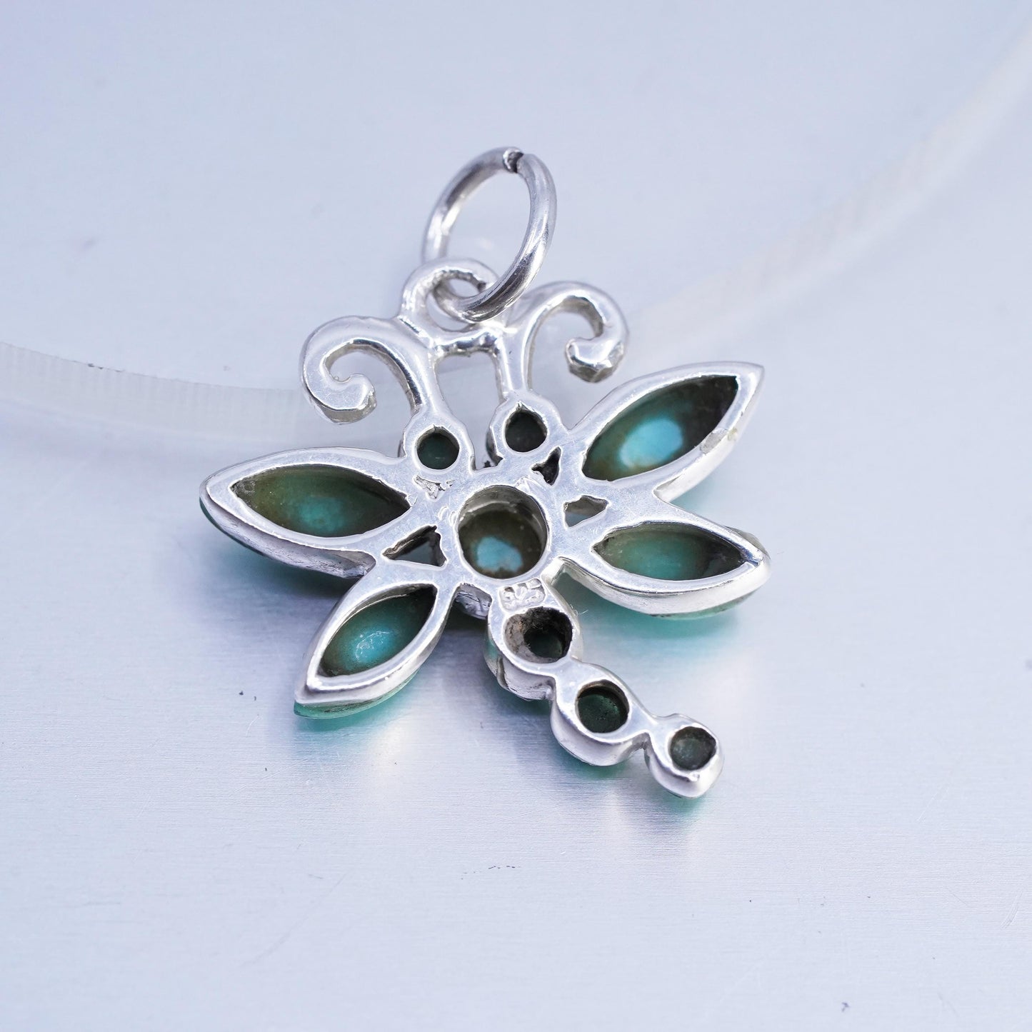 sterling silver pendant, Native American, 925 dragonfly charm with turquoise