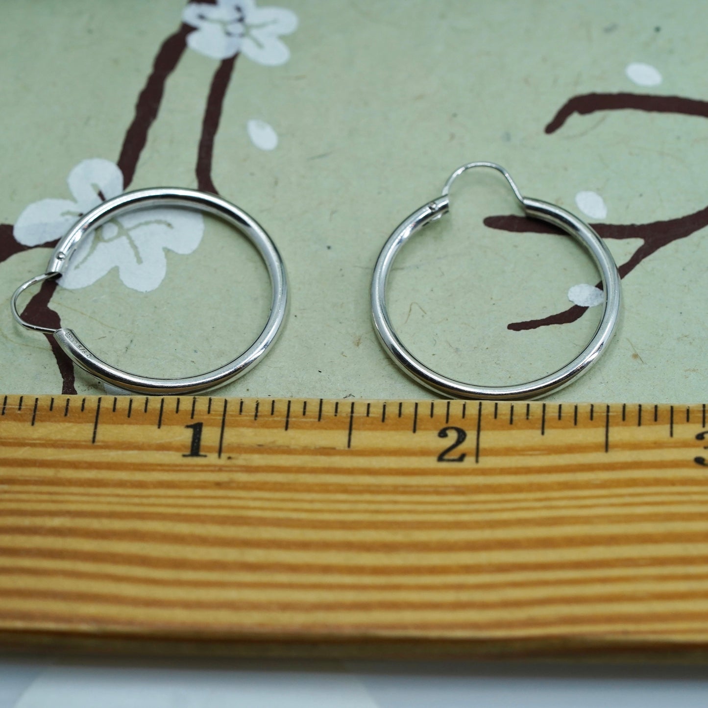 1” Vintage sterling 925 silver earrings, fashion minimalist primitive hoops