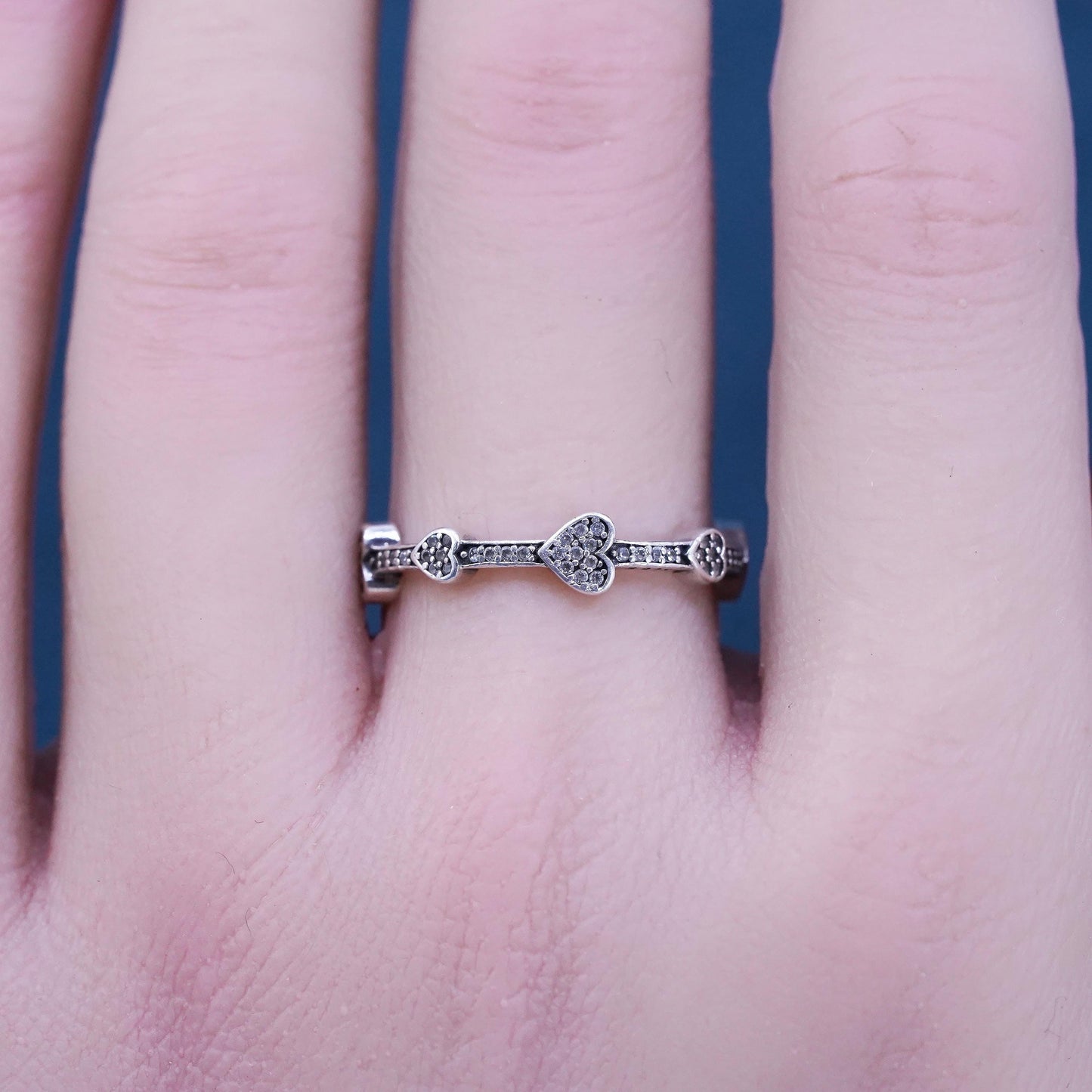 Size 7, vintage ALE Sterling 925 silver handmade heart ring with cz