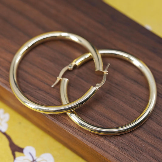 1.75", vermeil gold over Sterling silver earrings, 925 bold huggie hoops