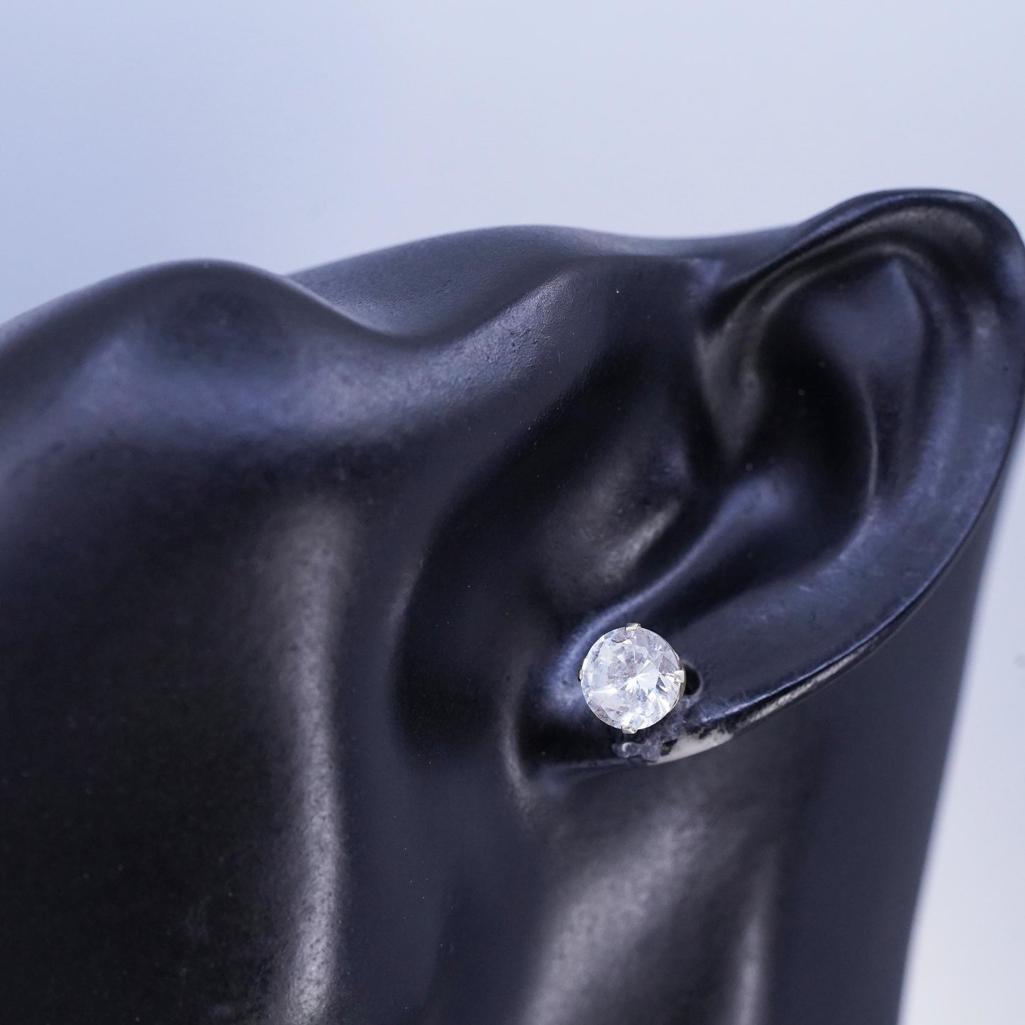 8mm, Vintage Sterling 925 silver earrings, studs with cz inlay