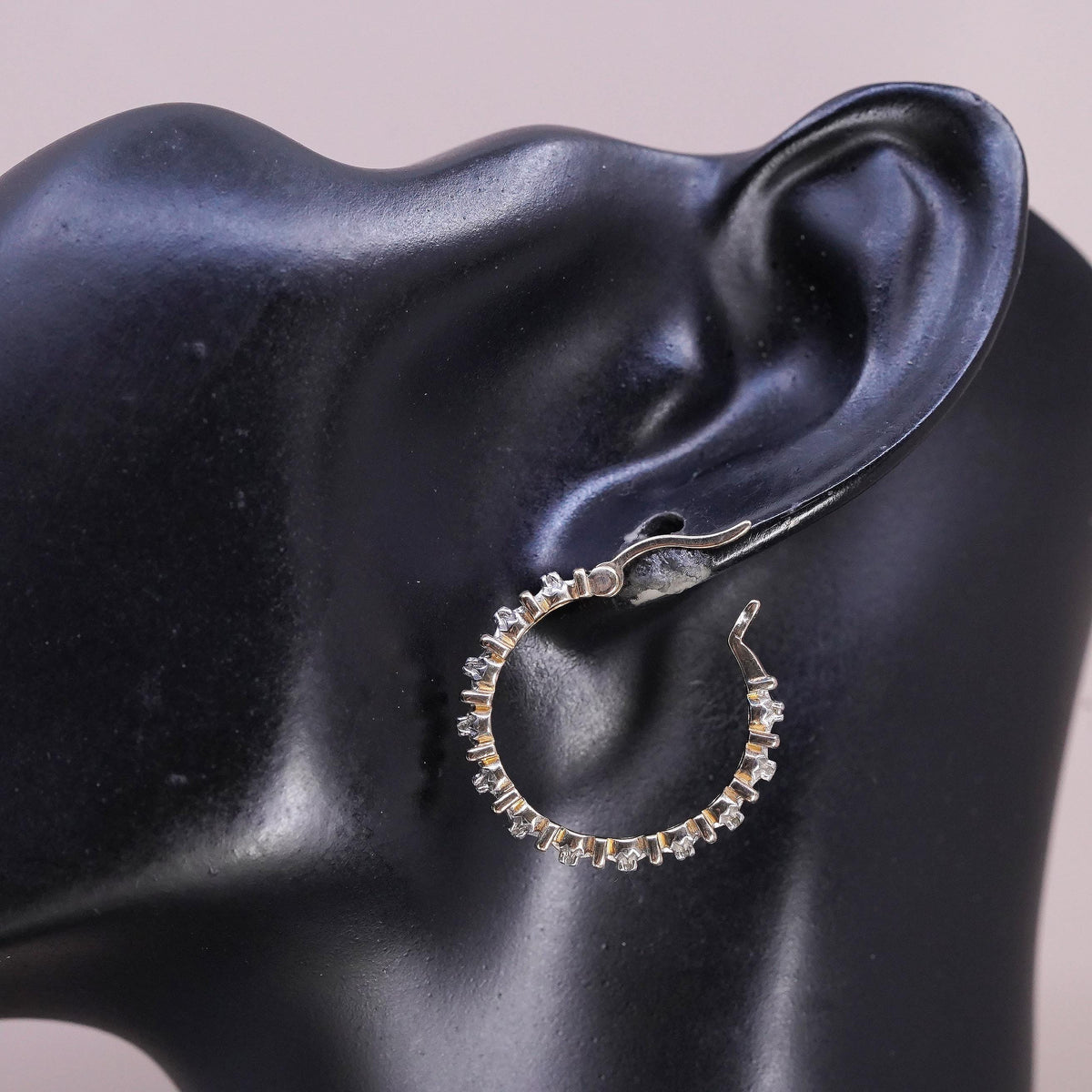 1”, vermeil gold over Sterling silver handmade earrings, 925 hoops with diamond