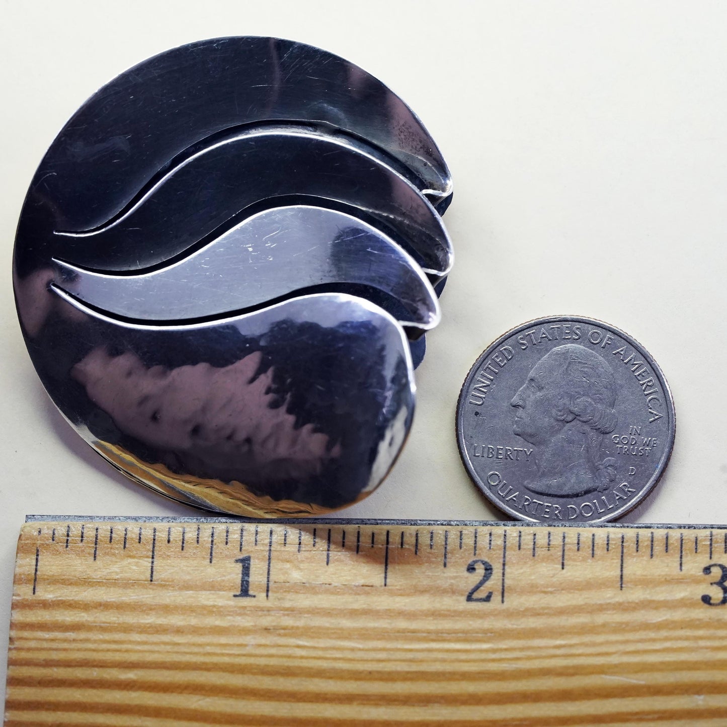 sterling silver brooch, 925 modern abstract wave layered circle, Christmas pin