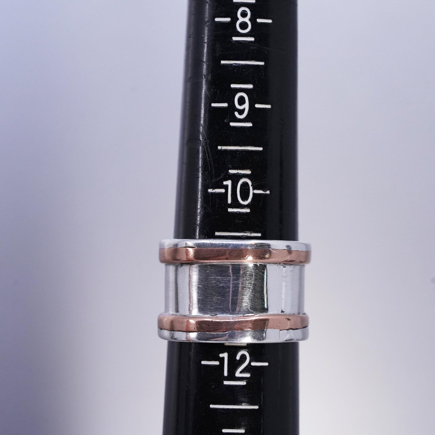 Size 10.5, southwestern Two Tone Sterling Silver Ring, 925 wide Band copper