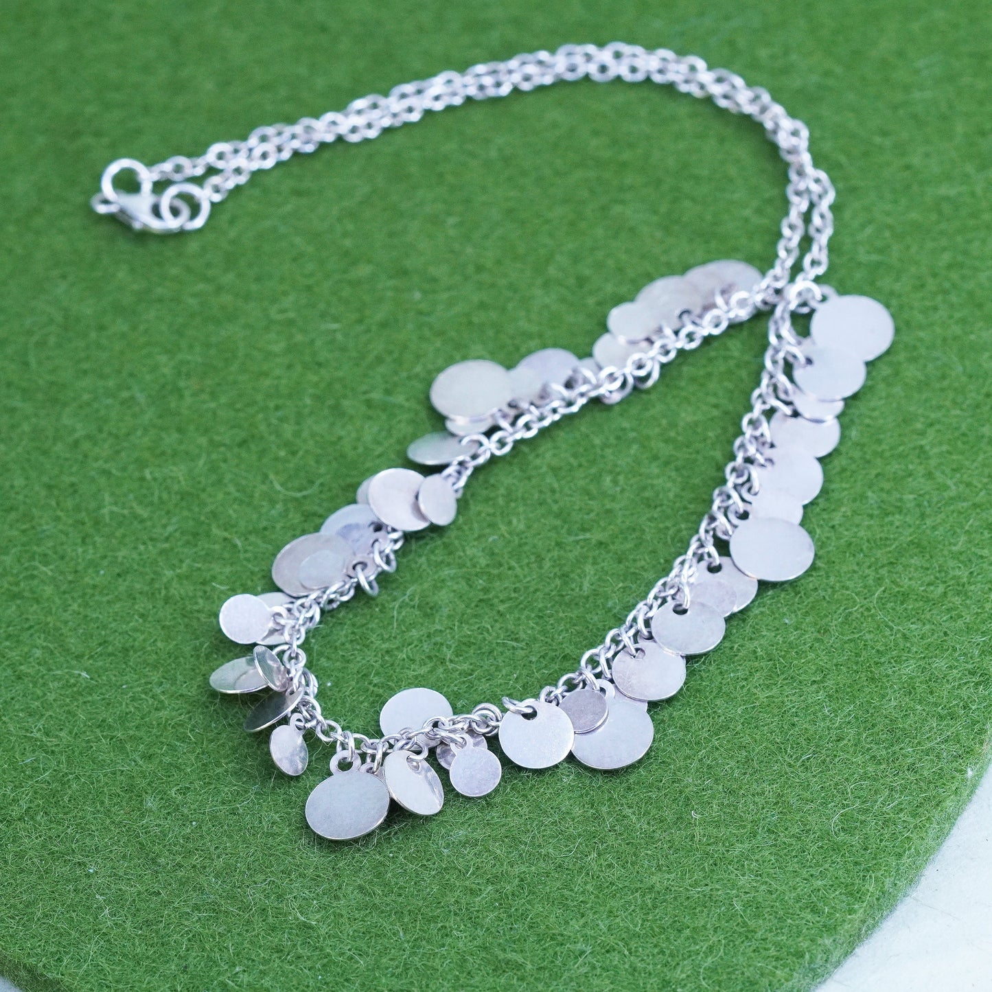 15", vintage Sterling 925 Silver handmade circle Necklace cluster disc charms