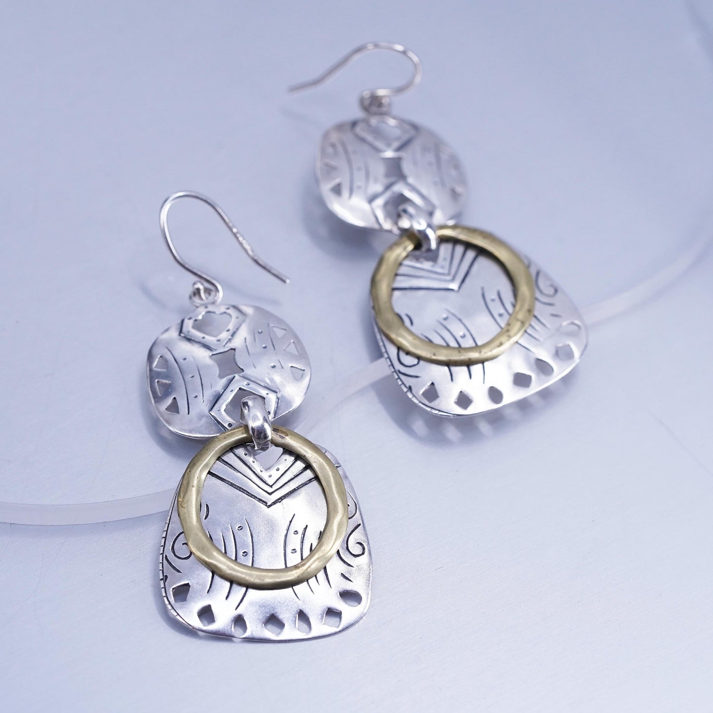 SILPADA two tone Sterling Silver 925 Faceted handmade Dangle Earrings Modernist