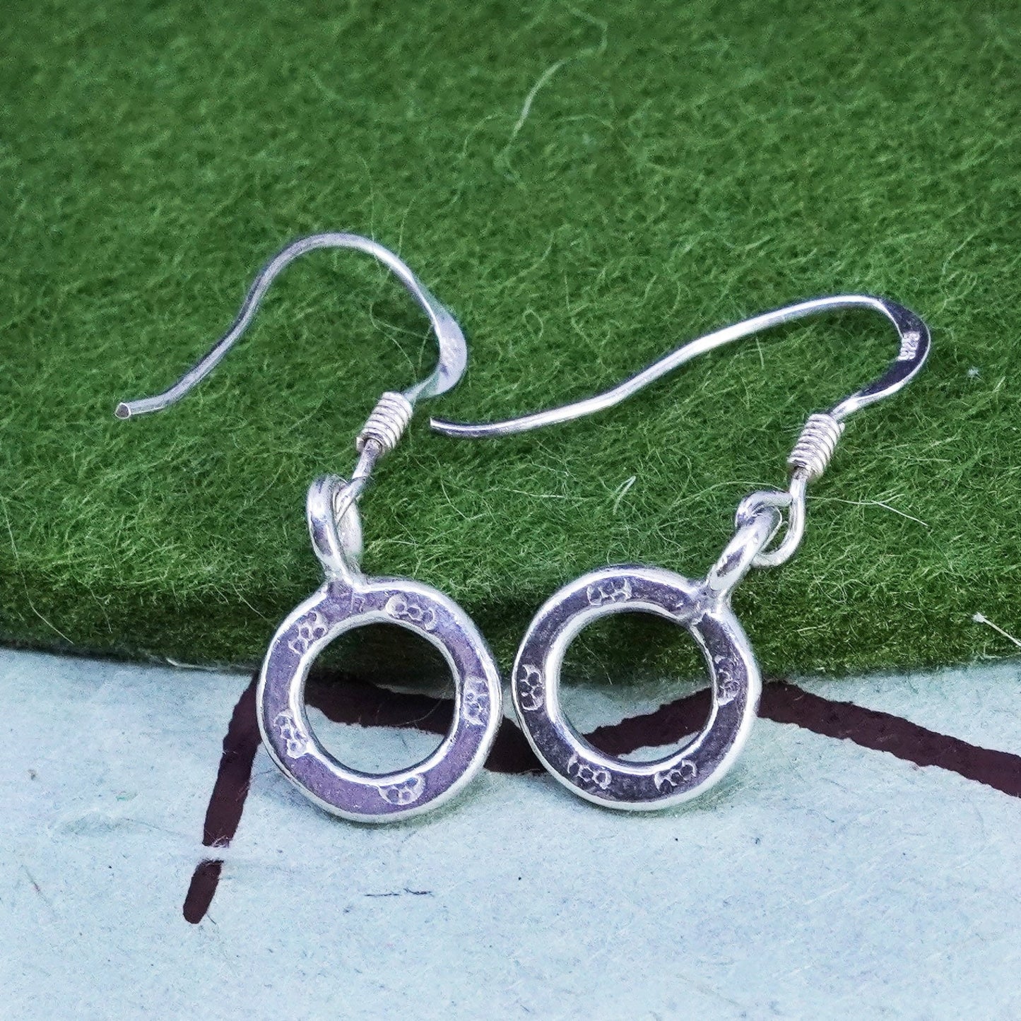 Vintage sterling silver handmade earrings, 925 circle dangles