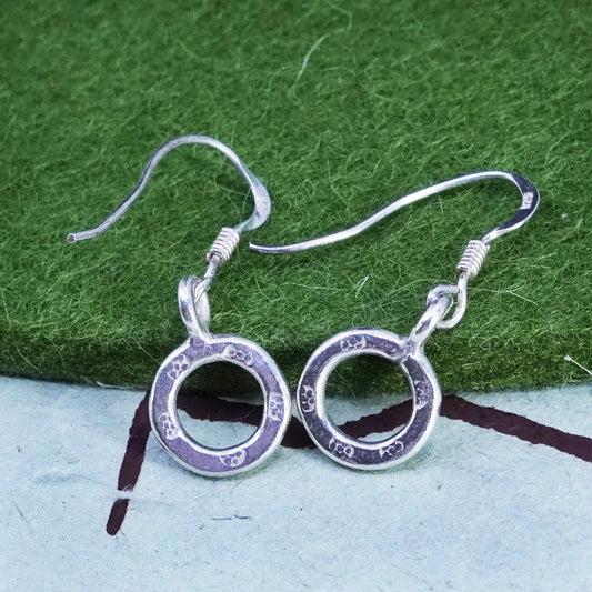 Vintage sterling silver handmade earrings, 925 circle dangles