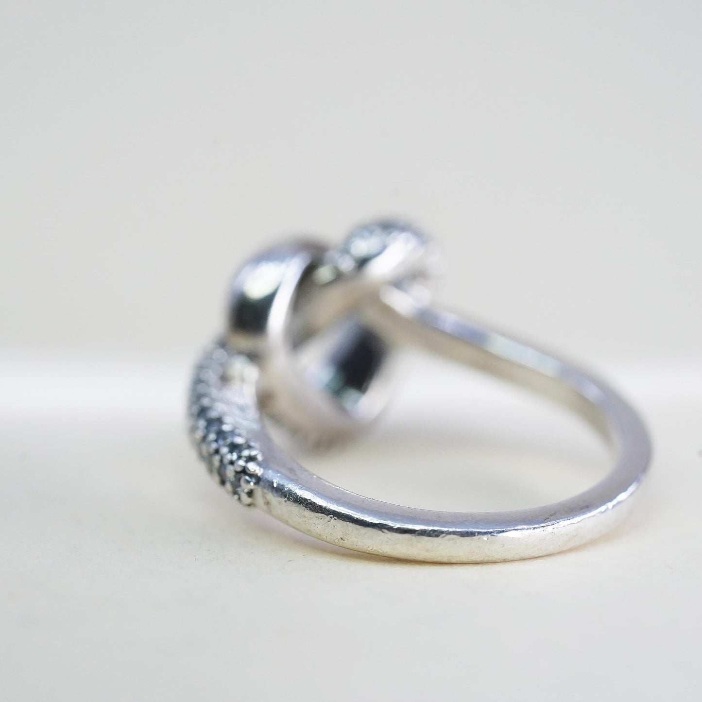 Size 4.25, VTG ALE Pandora Sterling 925 silver ring cluster cz knotted heart