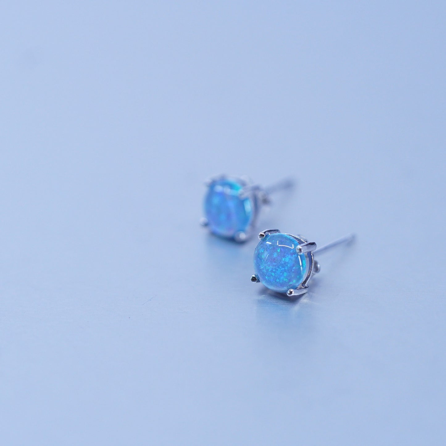 6mm, Vintage Sterling 925 silver handmade earrings, studs with opal