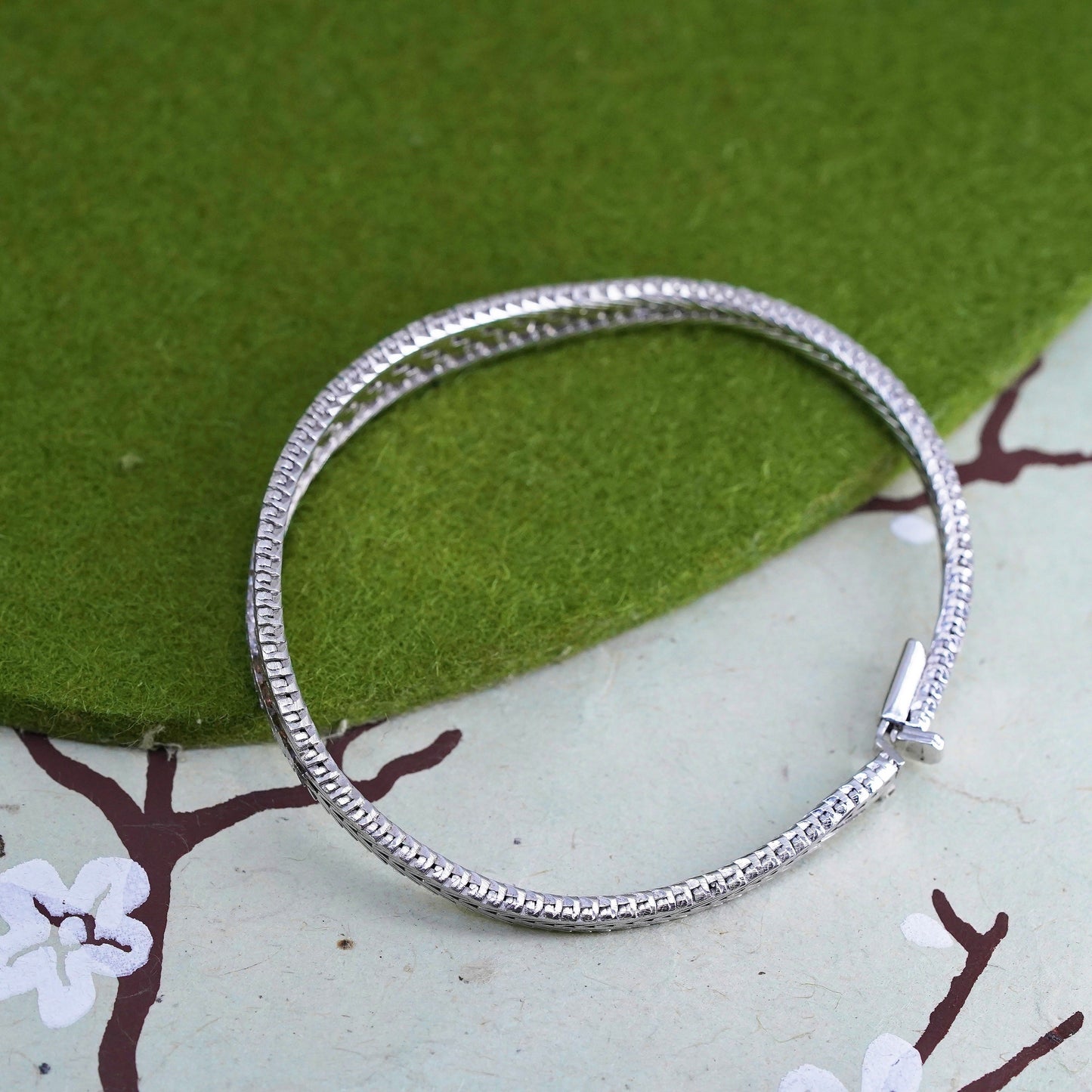 7", Vintage Italian two tone sterling 925 silver Riccio chain bracelet