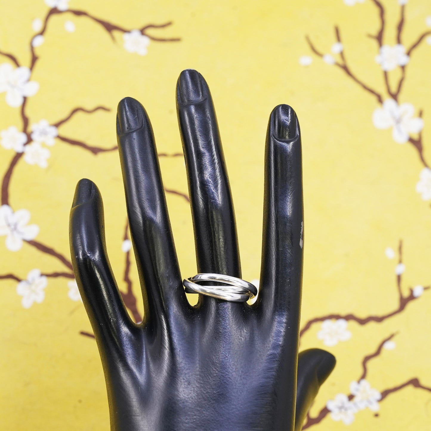 size 8, vintage Sterling silver handmade ring, 925 entwined band