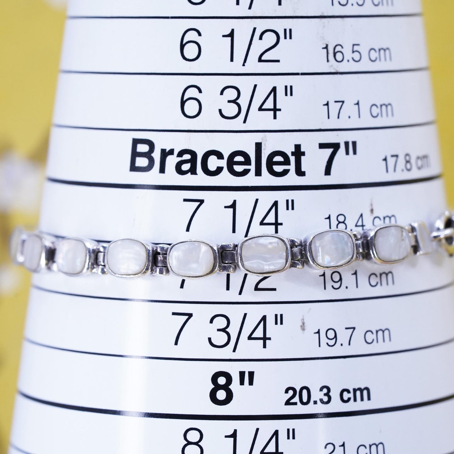 7.5”, Peyote Bird Sterling 925 silver tennis bracelet mother of pearl inlay