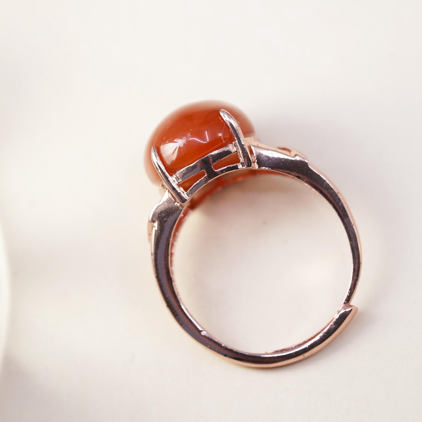 Size adjustable, Vermeil rose gold Sterling 925 silver cocktail ring carnelian