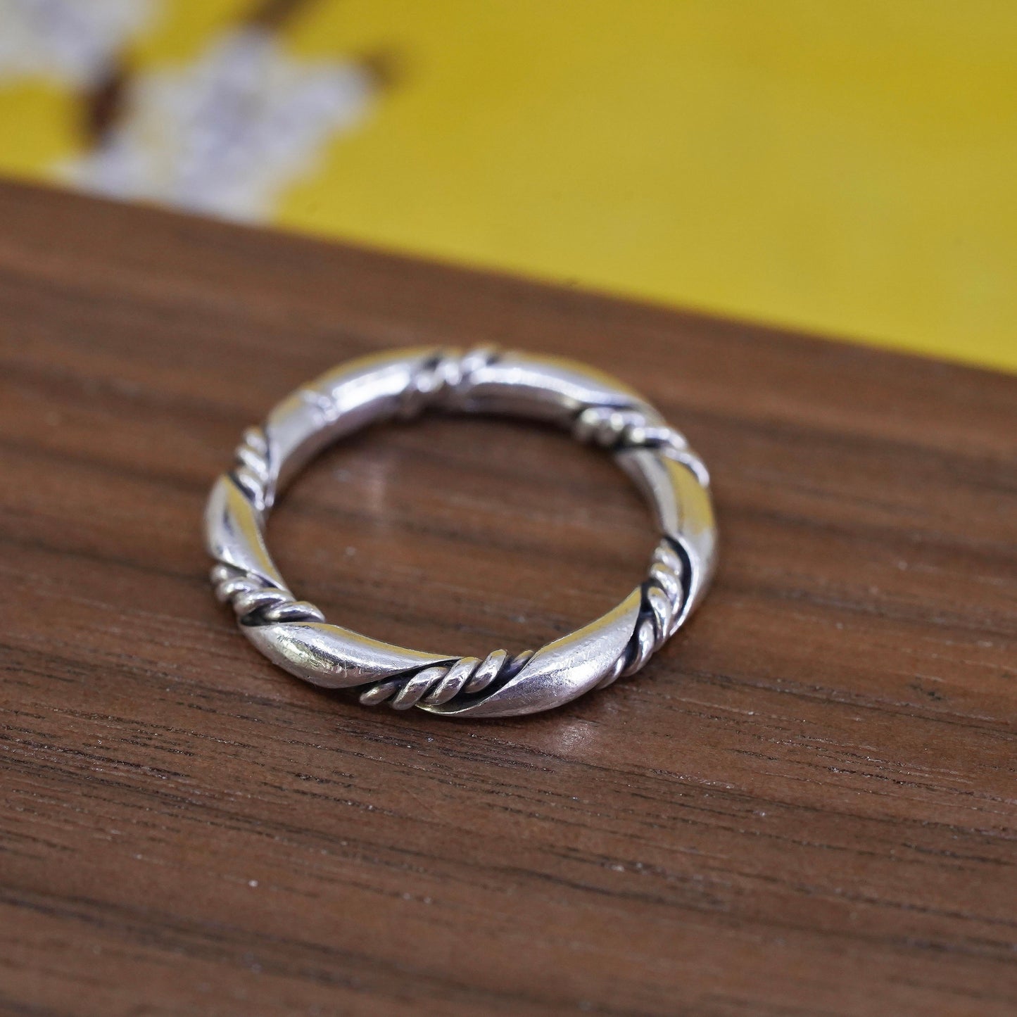 size 5, vintage Sterling silver handmade ring, Mexican 925 band with cable
