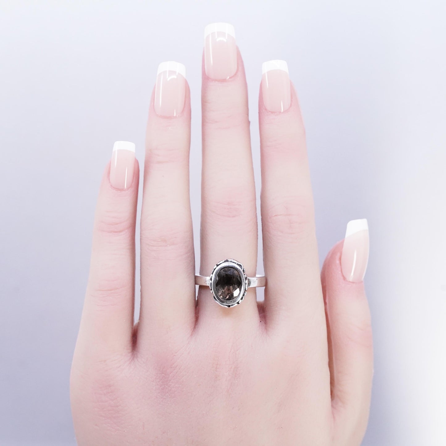 Size 9.25, Silpada Sterling 925 silver Oval Smoky Quartz Scroll Ring,, R1384