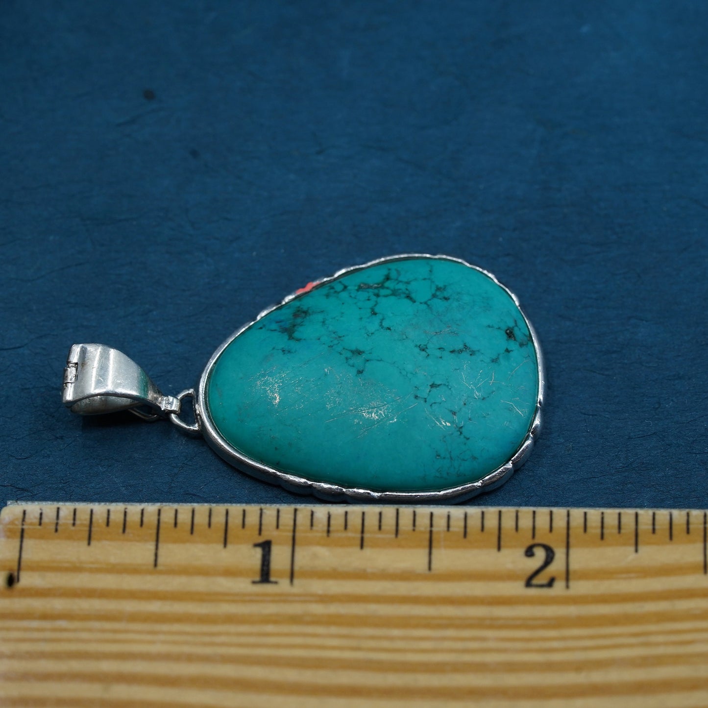 Vintage LUC Sterling 925 silver handmade teardrop pendant with turquoise