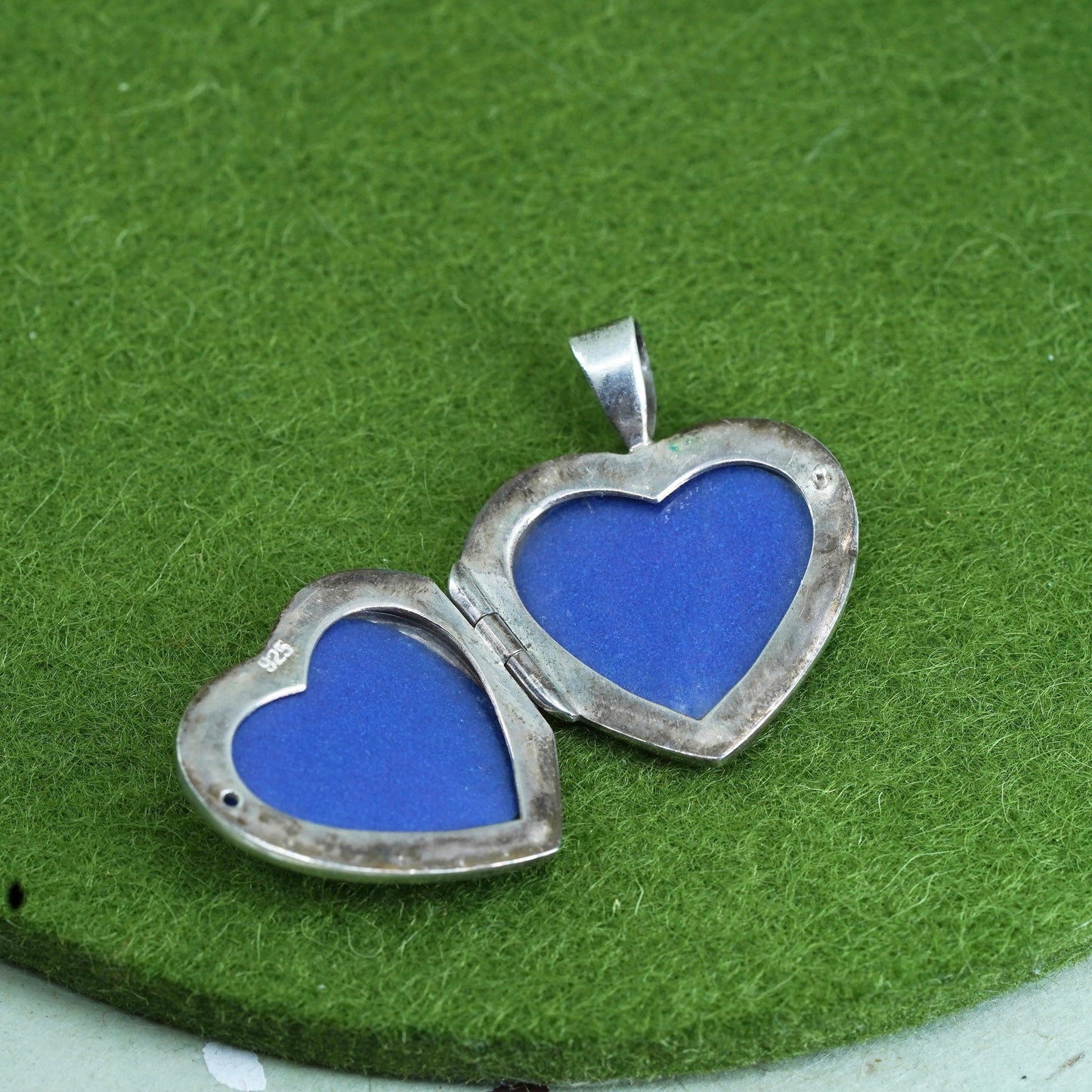 Vintage sterling silver photo locket charm pendant, 925 heart engraved “G”