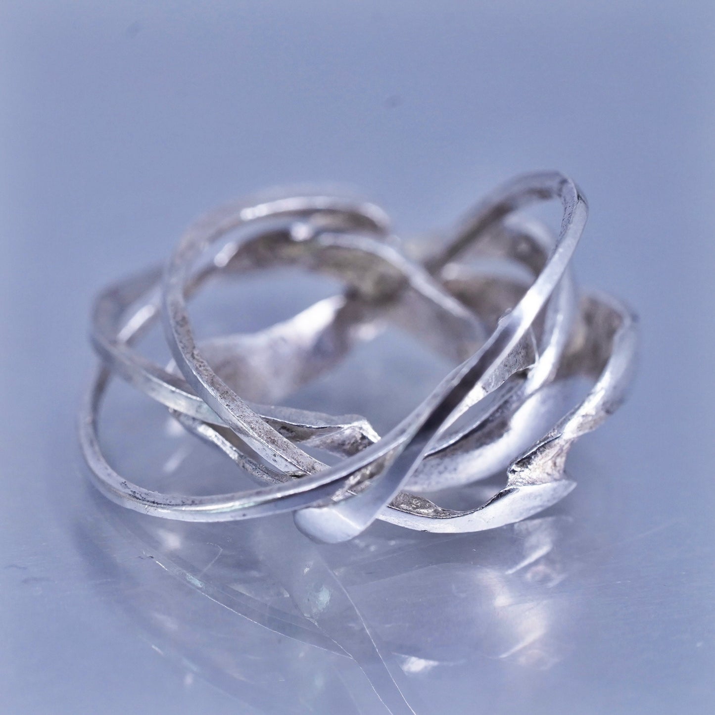 Size 4, vintage Sterling silver handmade cross ring, puzzle 925 entwined band