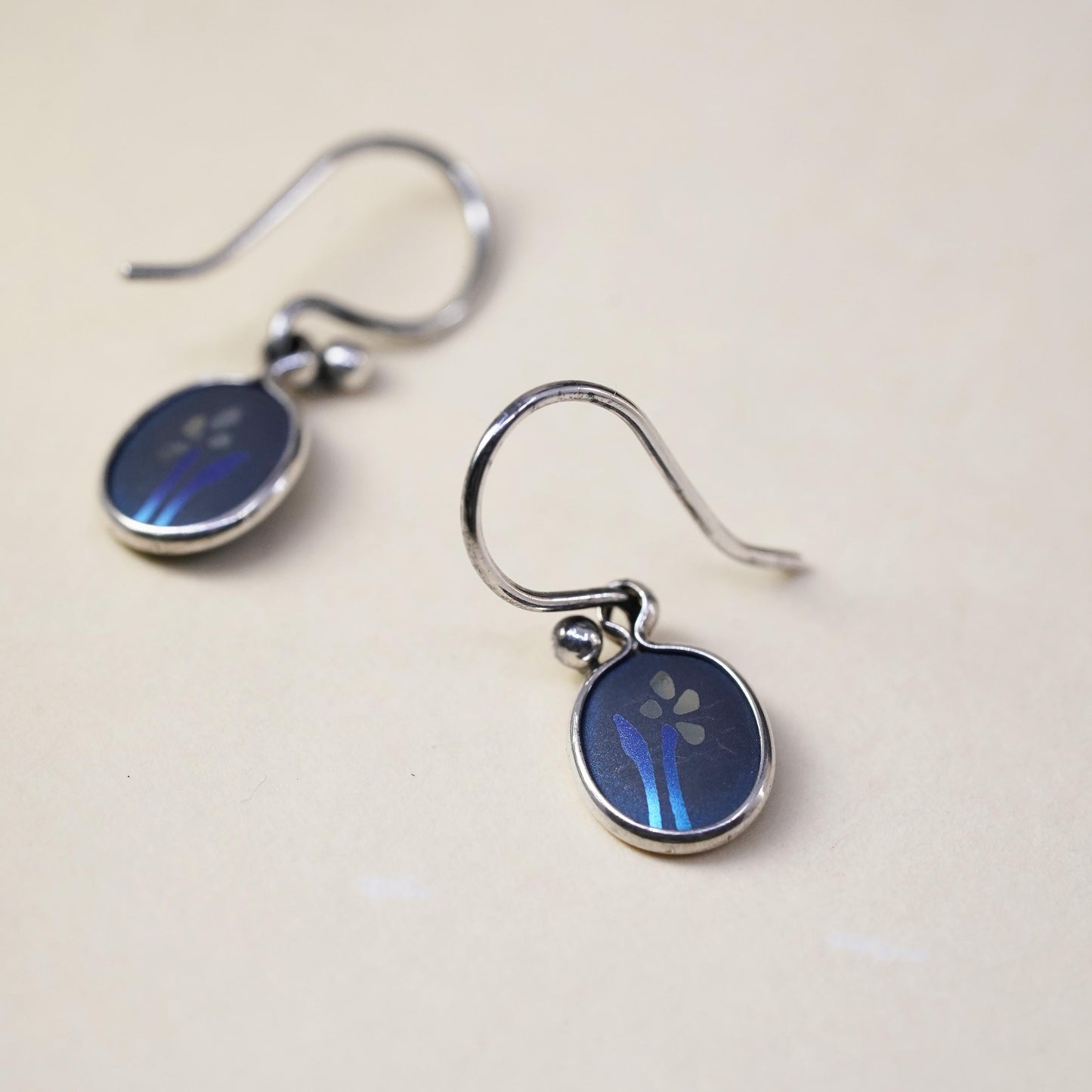 Vintage Mexican Sterling silver handmade earrings, double sided flower dangles