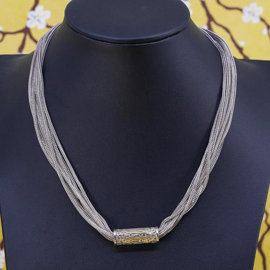 16”, Anatoli Sterling Silver / 925 wheat chain Necklace bar slide pendant