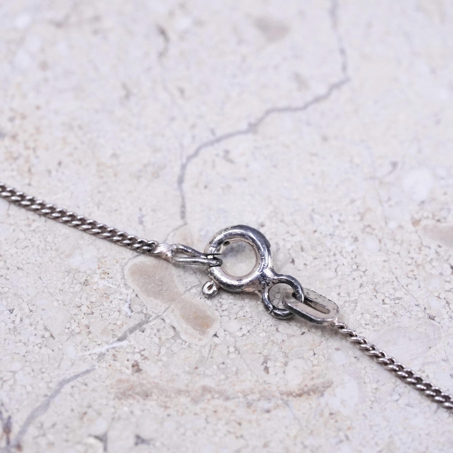 18”, vintage Sterling silver handmade necklace, 925 curb chain blue cz pendant