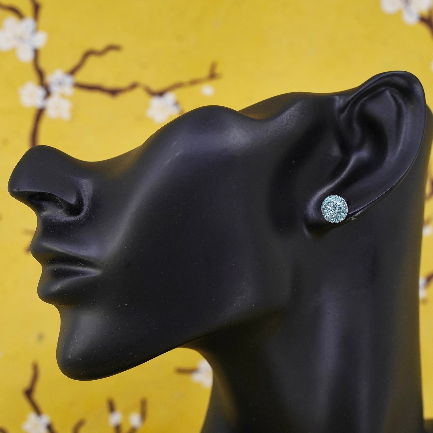Vintage Sterling 925 silver cluster blue Cz studs, earrings