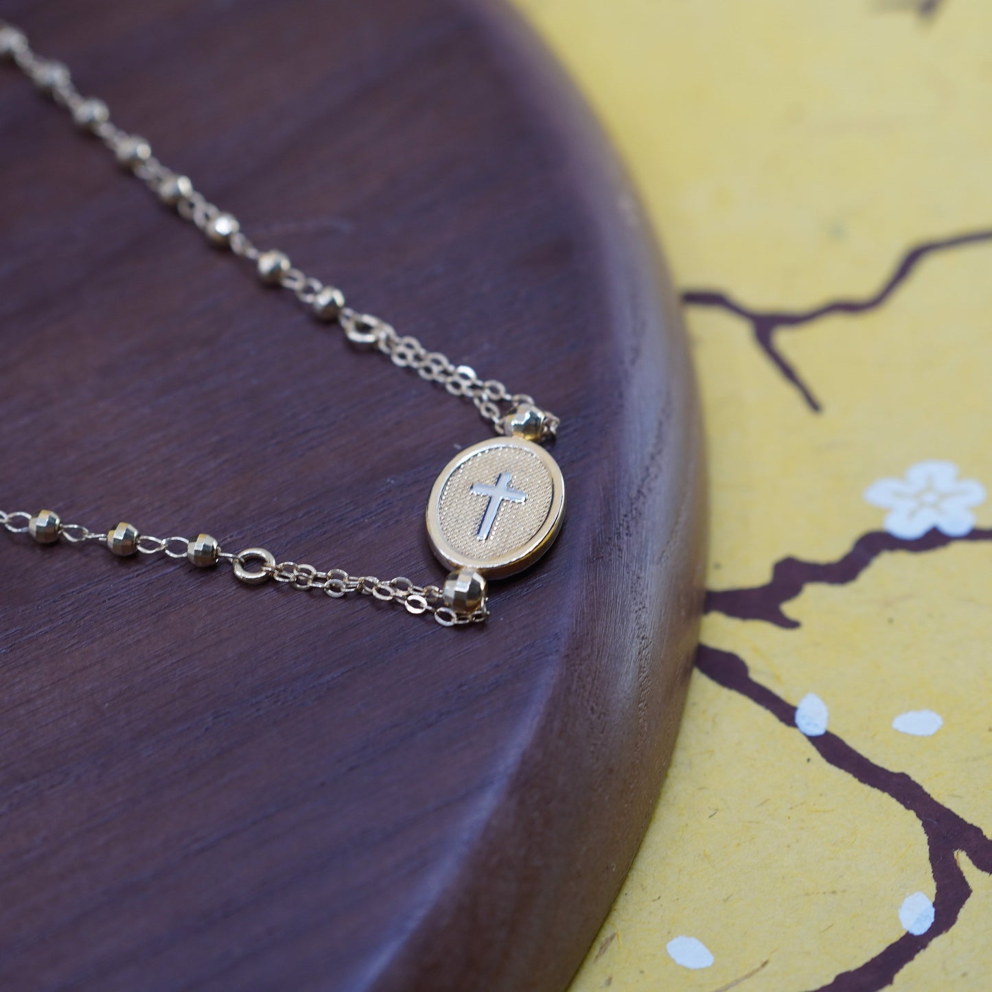 14+4”, vermeil gold Sterling silver necklace, 925 circle chain cross pendant