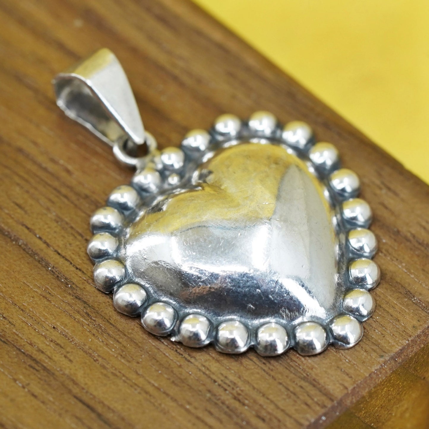 Vintage Sterling silver handmade pendant, 925 heart charm with beads