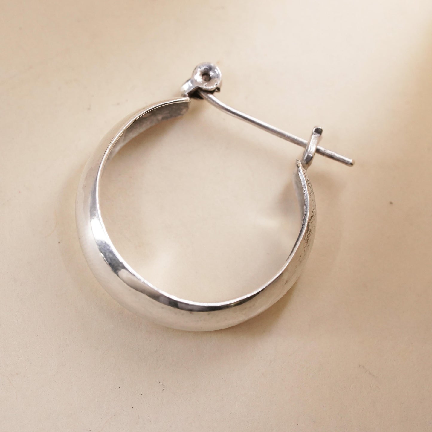 1”, Vintage sterling silver single earring, 925 wide huggie hoop