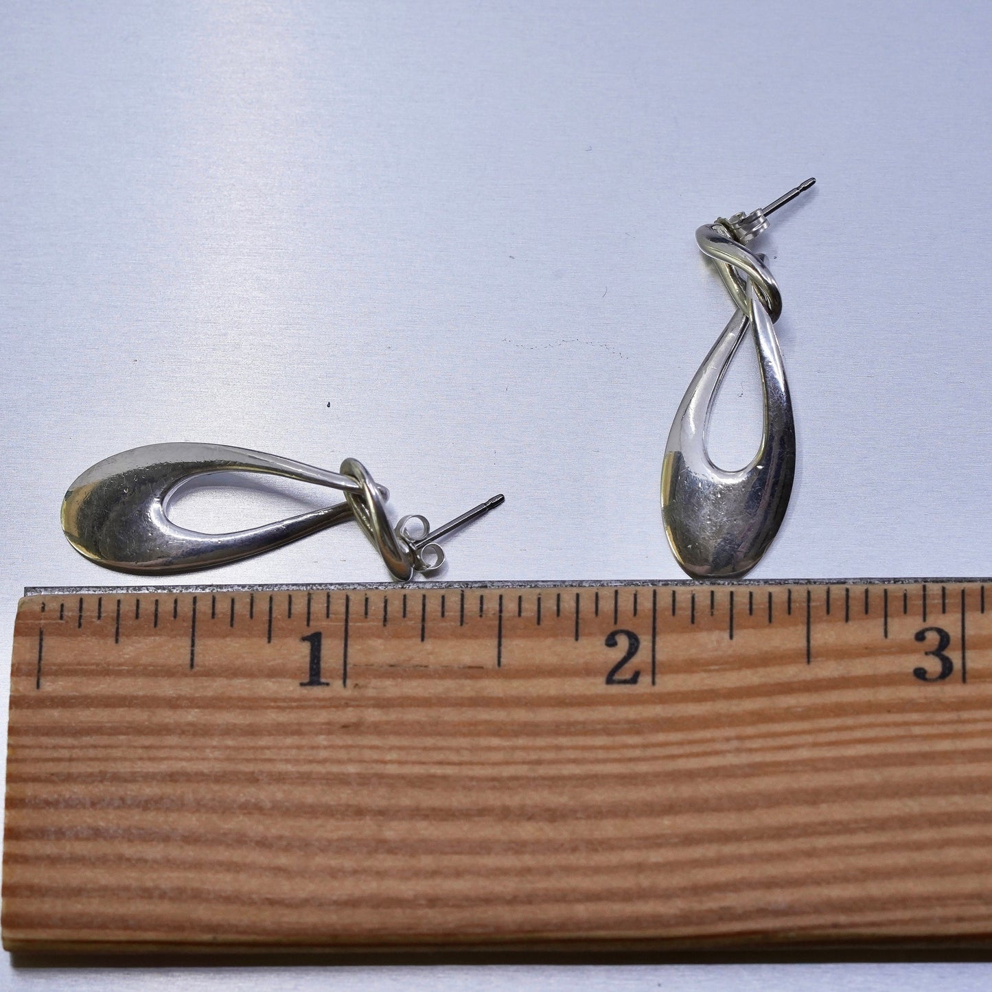 1.75”, Vintage Sterling 925 silver handmade entwinted teardrop earrings