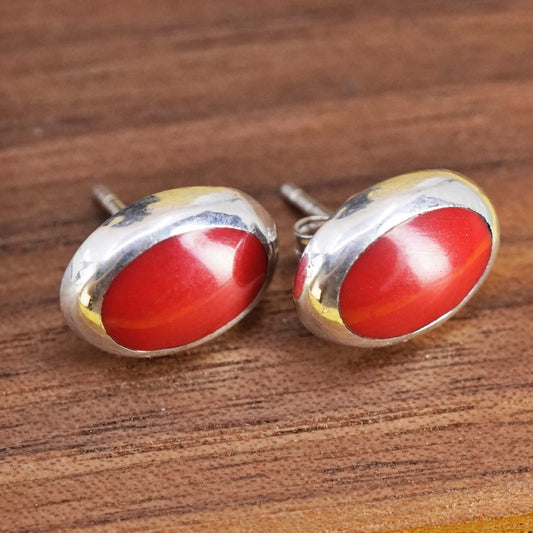 Vintage Sterling silver handmade earrings, 925 studs with red onyx