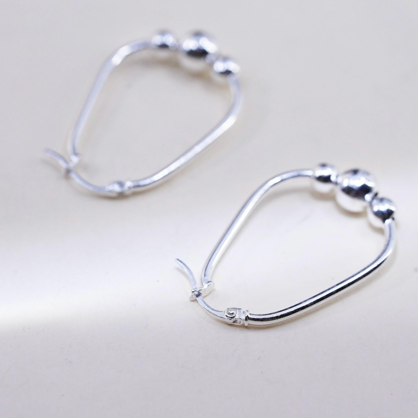1.25”, Vintage sterling 925 silver loop handmade earrings, beaded oval hoops