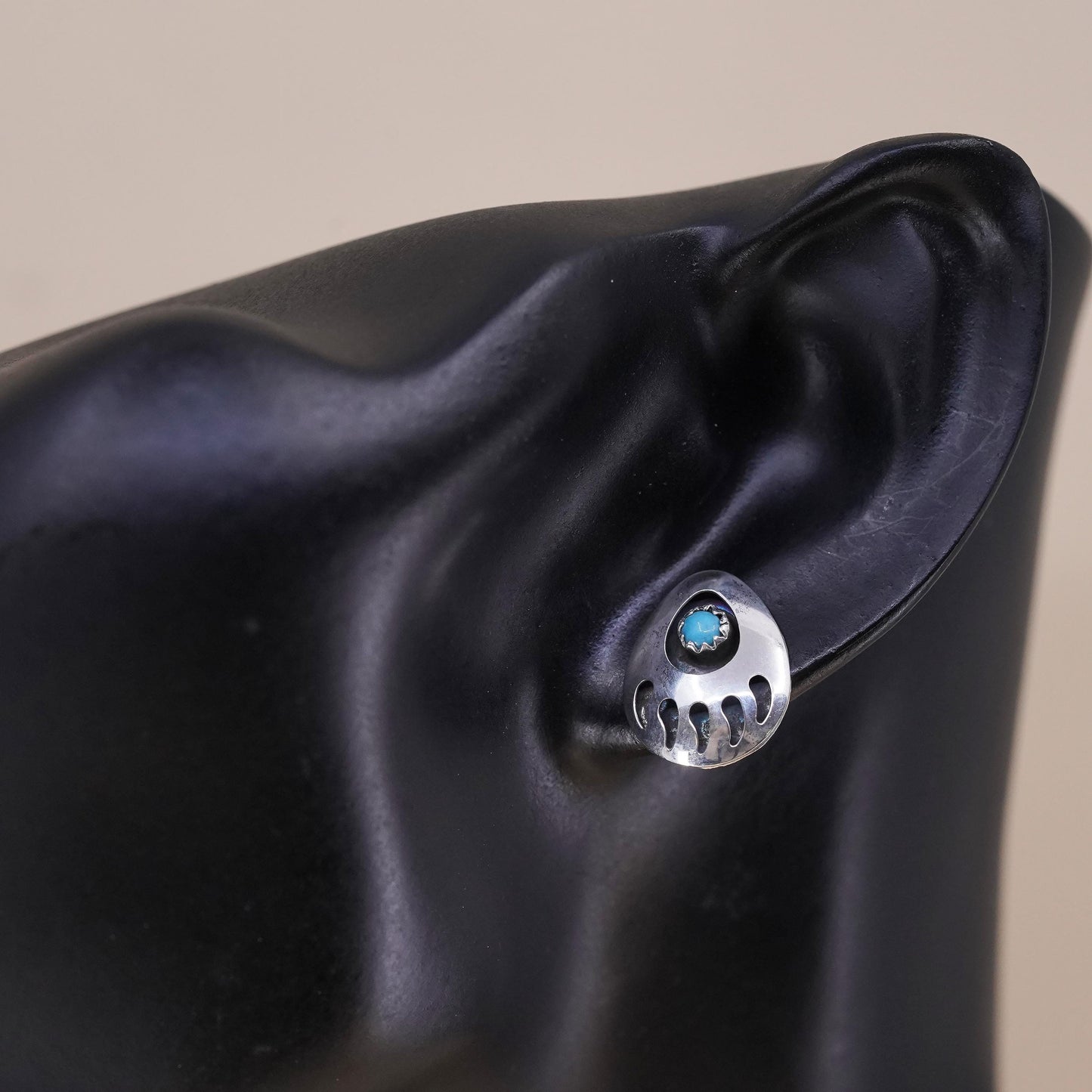 southwestern Sterling 925 silver bear paw stud with turquoise, single earring