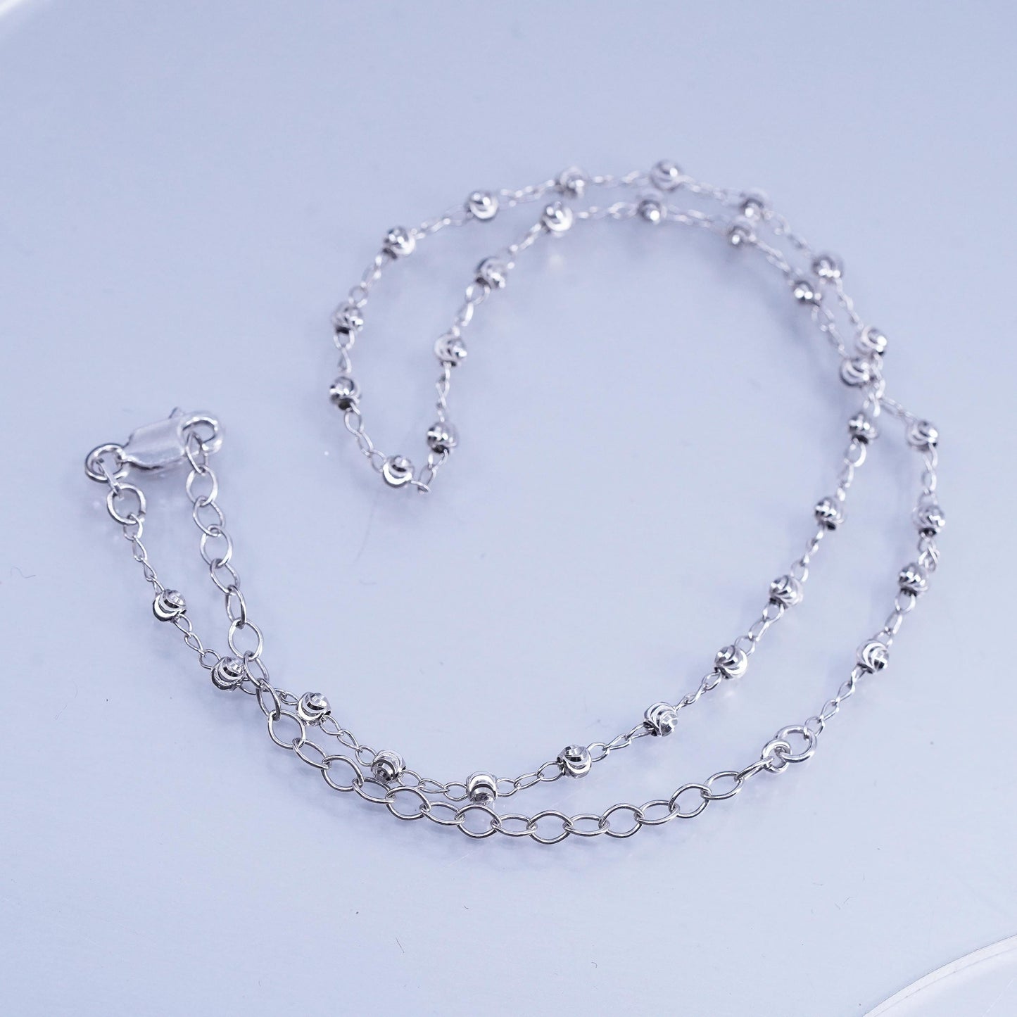 12+3”, vintage Italian Sterling 925 silver bead chain necklace