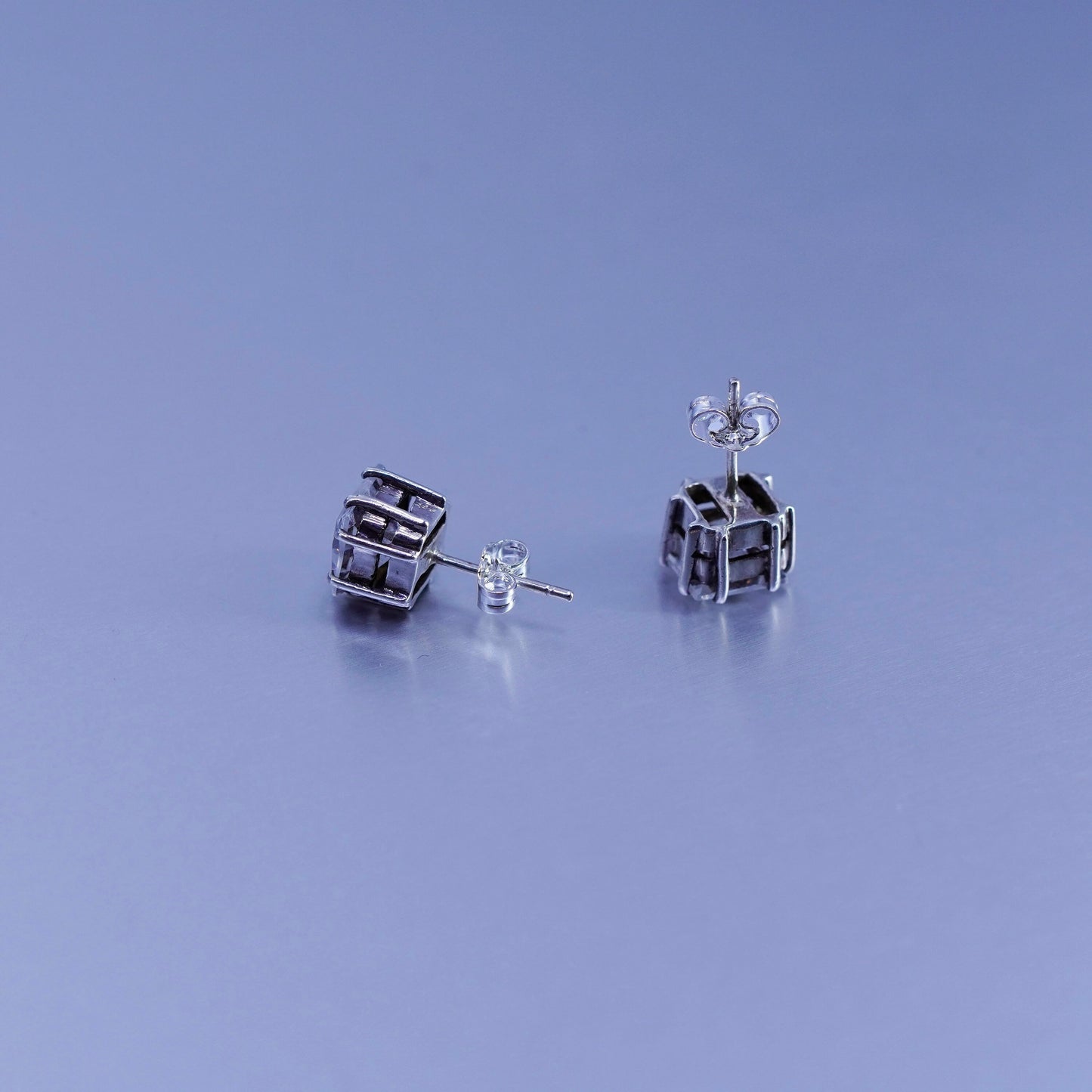 8mm, Vintage Sterling 925 silver earrings, studs with square cz inlay