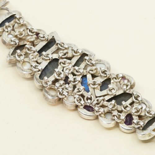 6.75”, Sterling Silver Handmade Bracelet, 925 W/ Labradorite, Pearl, Amethyst