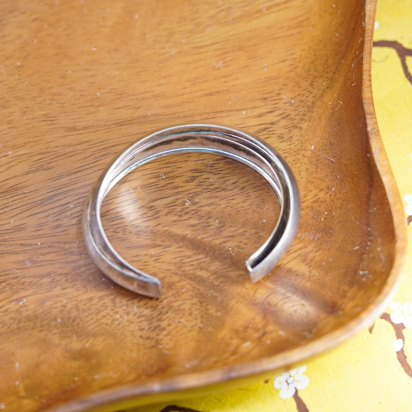 6.25”, Vintage Italy Sterling silver handmade bracelet, modern ribbed 925 cuff