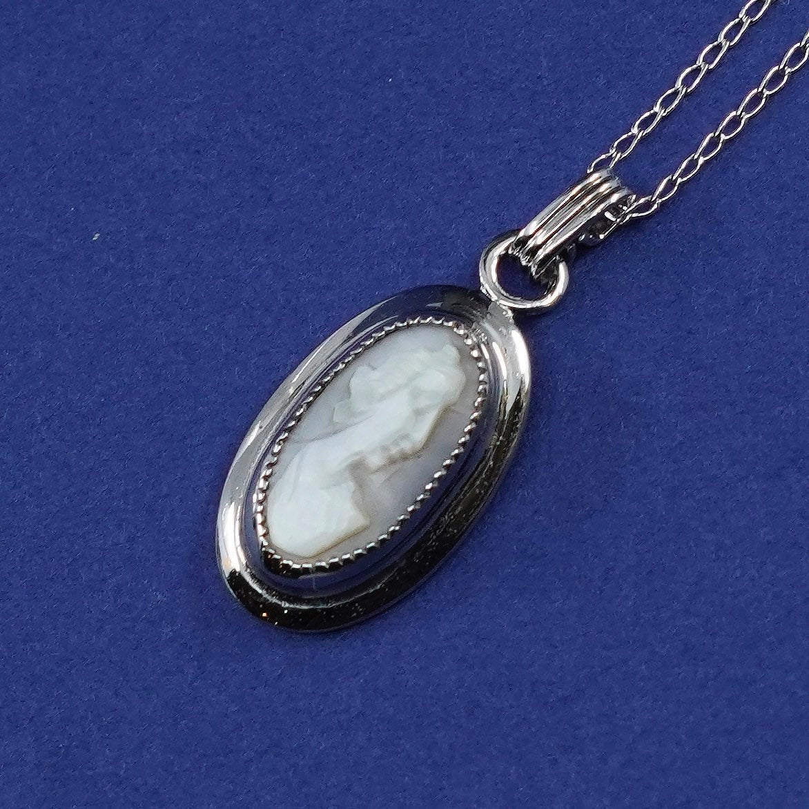 16+2”, Sarah Co Sterling silver necklace 925 circle chain mother of pearl cameo