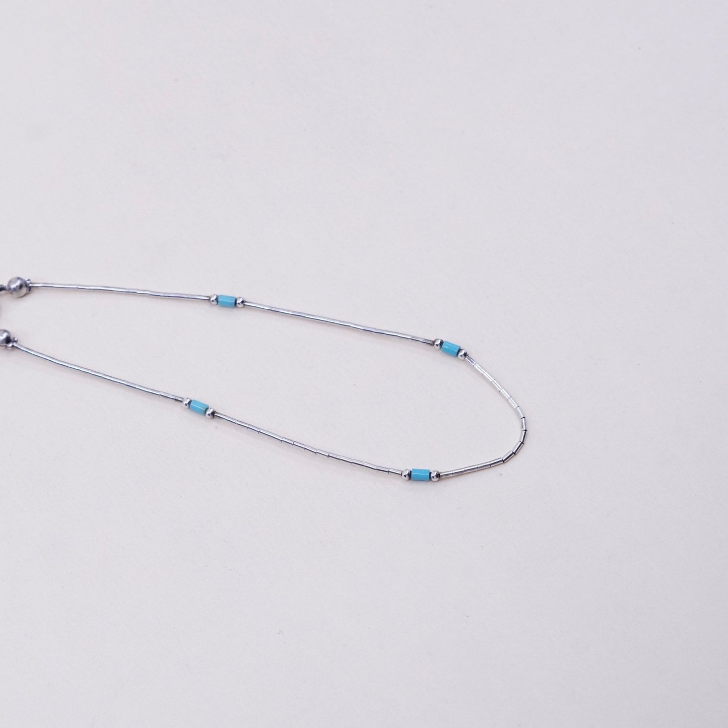 8.75”, sterling silver handmade bracelet, 925 liquid chain w/ turquoise beads