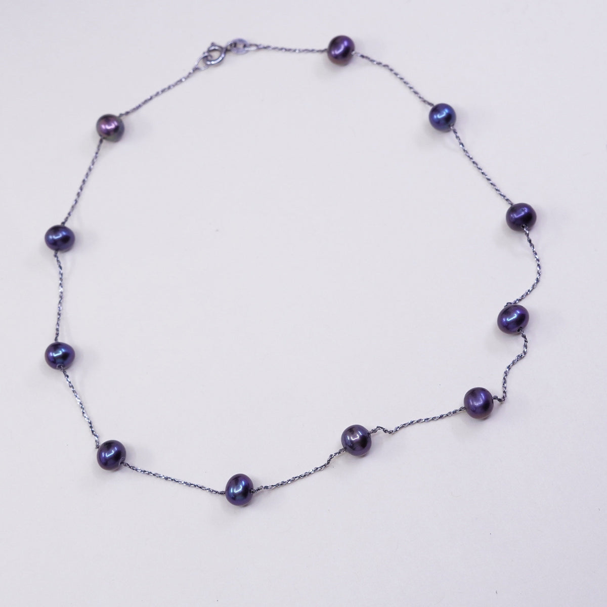 16”, Sterling silver handmade necklace, 925 twisted chain genuine black pearl