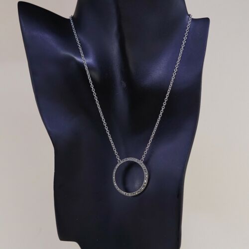 15”, Judith Jack 925 Sterling Silver Circle Chain Necklace W/ Marcasite Pendant
