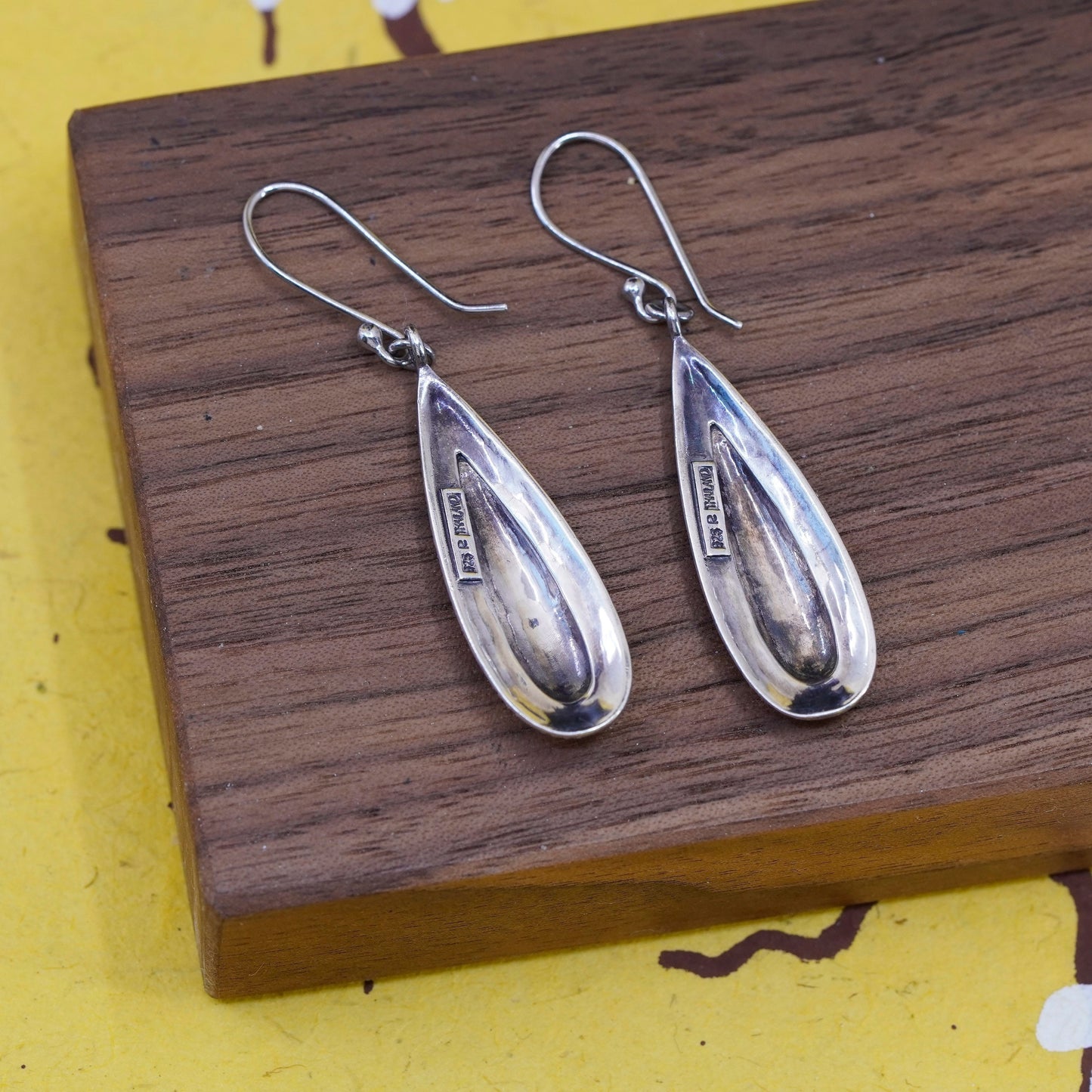 Vintage Sterling silver handmade earrings, hammered 925 teardrops
