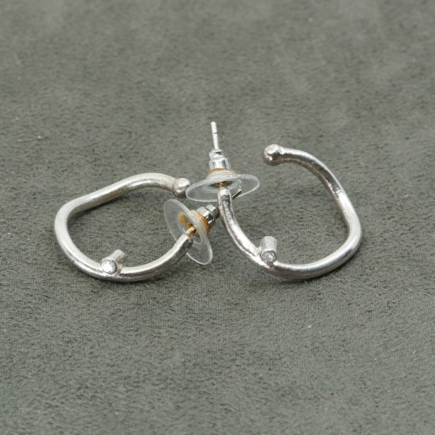 1", Sterling silver handmade hoops, 925 earrings w/ crystal, simple yet elegant
