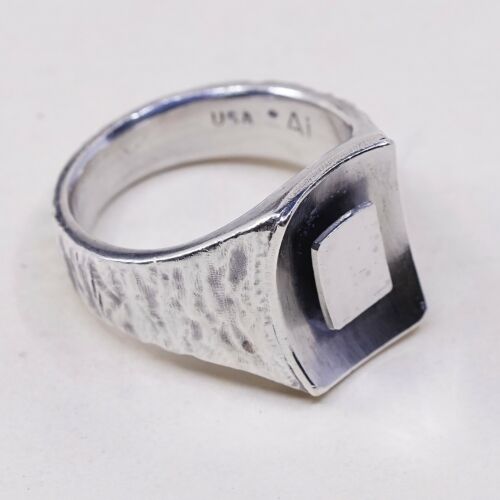 Sz 9, USA Ai Sterling Silver handmade Ring. 925 modernist, Statement Square Ring