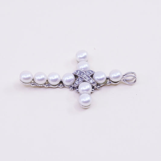 Vintage sterling 925 silver pendant with pearl and cz