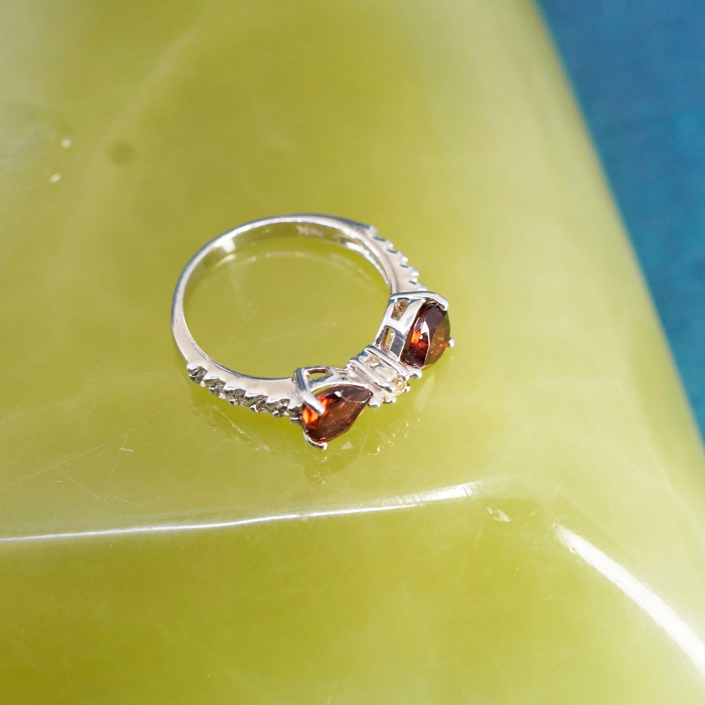 Size 6, vintage Sterling 925 silver handmade ring with heart Ruby and cz