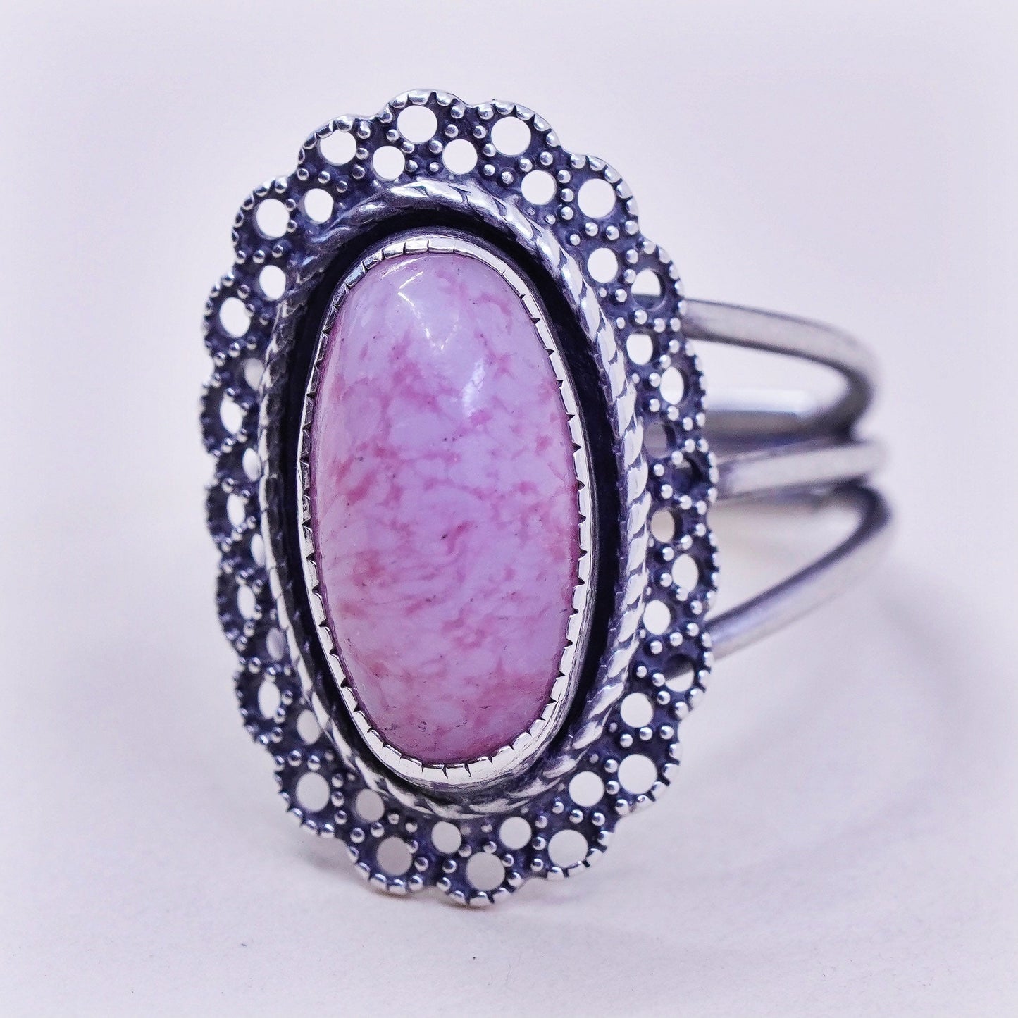 Size adjustable, vintage Sterling 925 silver handmade ring with agate whirly