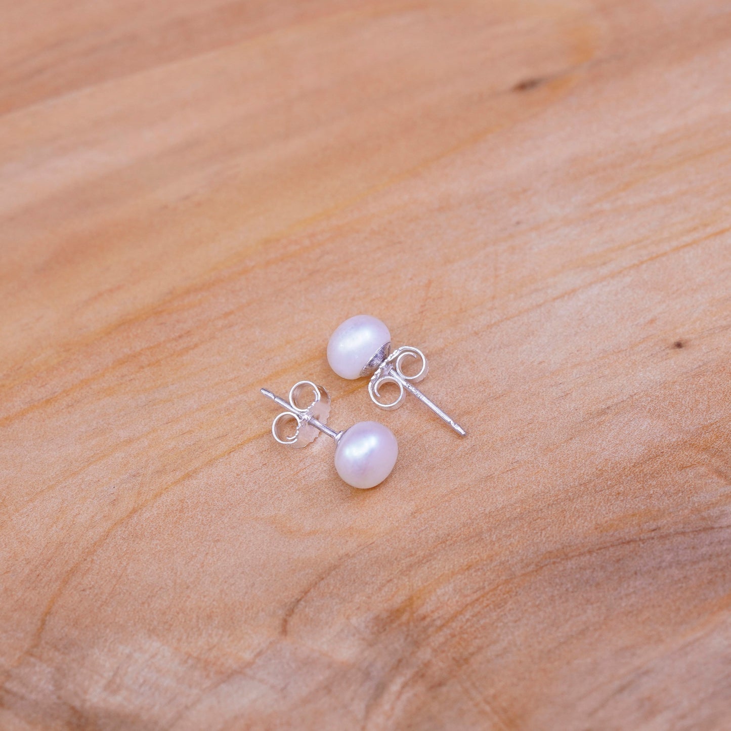 Vintage Sterling silver handmade earrings, 925 pearl studs
